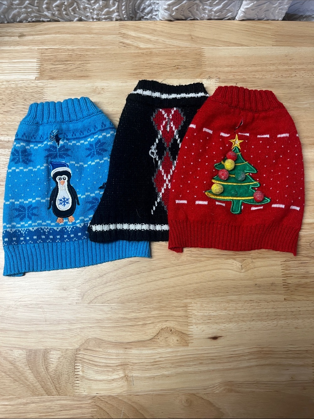 Set of 3 Festive Dog Sweaters - Red, Blue & Black